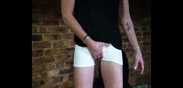  Pissing in tight white shorts